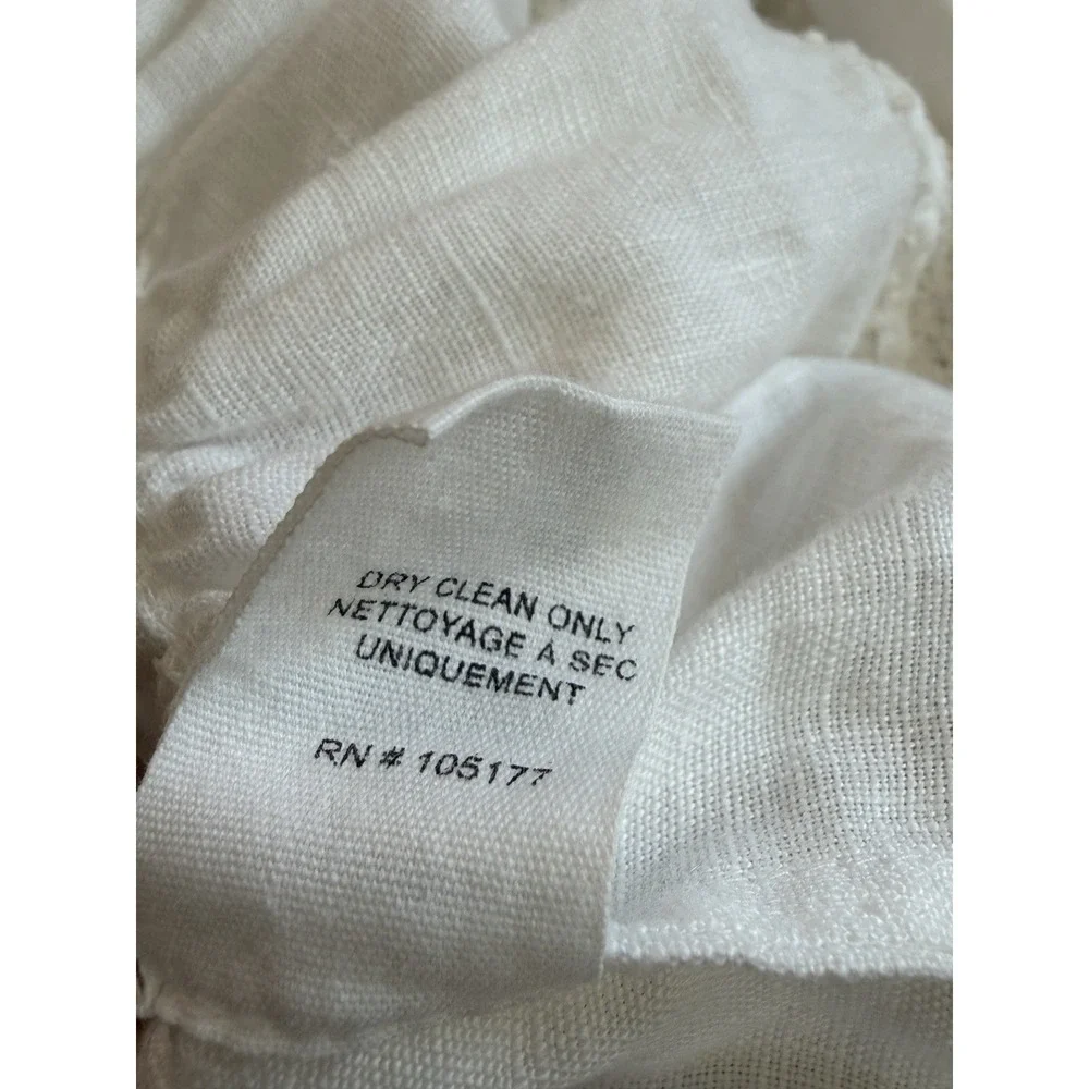 Ulla Johnson Smocked Short Sleeve White Linen Peplum Top Size 14